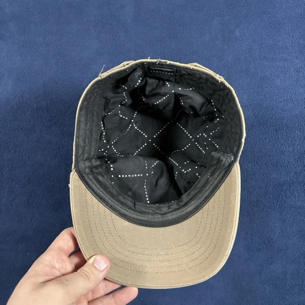 Vtg Sean John Cadet Hat M/L Brown Cotton Canvas Military Cap Y2K Hip Hop
